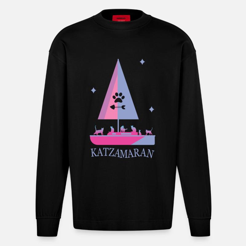 Katzamaran Boot - Heavyweight Oversized Organic Langarmshirt Made in EU - SOLID BLACK