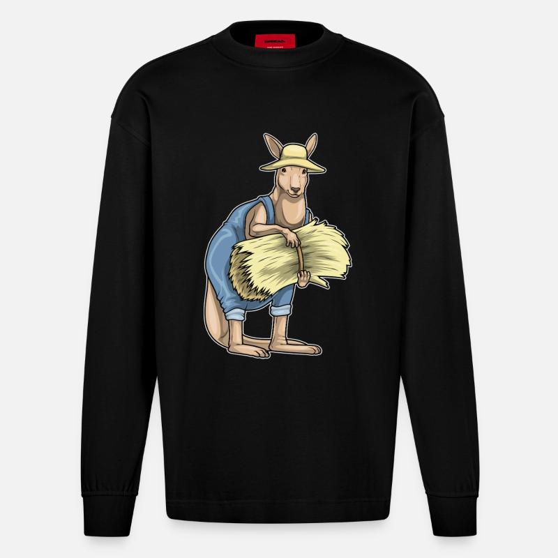 Paille Kangaroo Farmer - Manches longues bio épais oversize fabriqué en UE - SOLID BLACK
