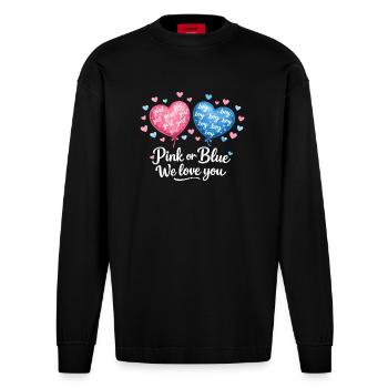 Pink Or Blue We Love You Baby Gender Reveal Design - Heavyweight Oversized Organic Langarmshirt Made in EU - SOLID BLACK - Vorne