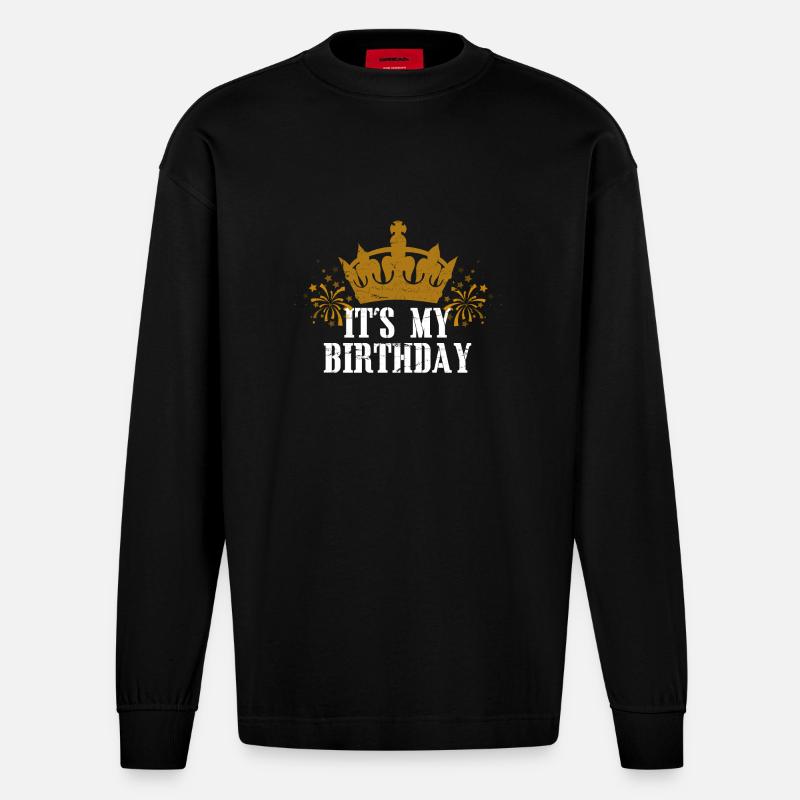 compleanno - Maglia a maniche lunghe ecologica oversize Heavyweight Made in UE - SOLID BLACK