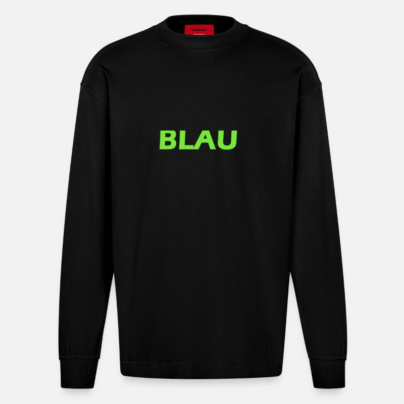 BLUE IN GREEN SCRIPT - Heavyweight Oversized Organic Longsleeve Shirt Made in EU - SOLID BLACK