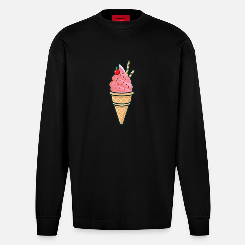 Eiscreme, Eis, Sommer, Sonne - Heavyweight Oversized Organic Langarmshirt Made in EU - SOLID BLACK