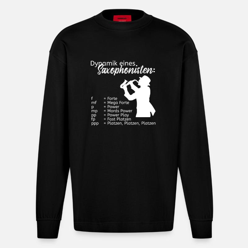 Dynamik eines Saxophonisten - Heavyweight Oversized Organic Langarmshirt Made in EU - SOLID BLACK