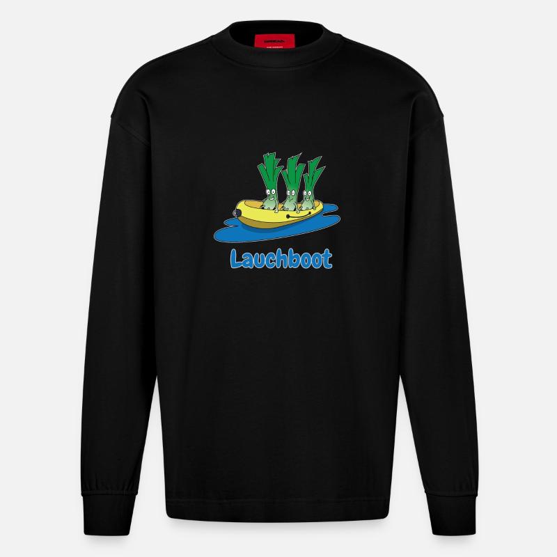 Lauchboot Lauch Schlauchboot Witzige Geschenkidee - Heavyweight Oversized Organic Langarmshirt Made in EU - SOLID BLACK
