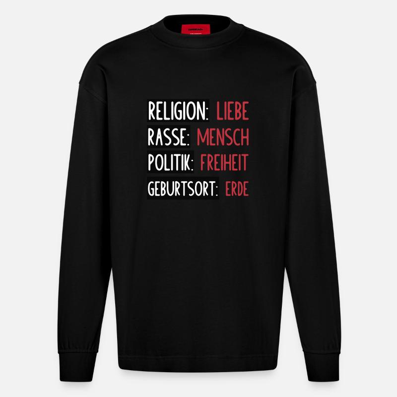 Statement - Keine Trennung oder Spaltung - Heavyweight Oversized Organic Langarmshirt Made in EU - SOLID BLACK