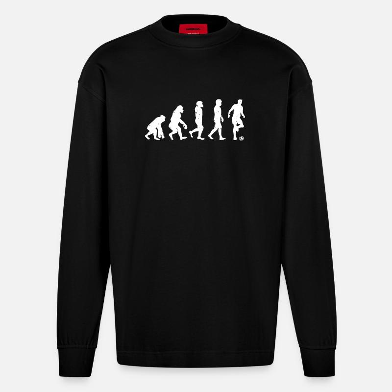Mankind Evolution Soccer - Evolution Fußball - Heavyweight Oversized Organic Langarmshirt Made in EU - SOLID BLACK