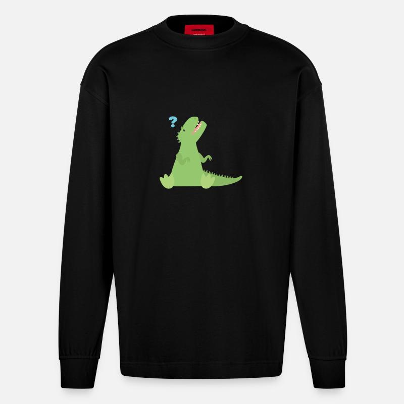 T Rex Points d’interrogation - Manches longues bio épais oversize fabriqué en UE - SOLID BLACK