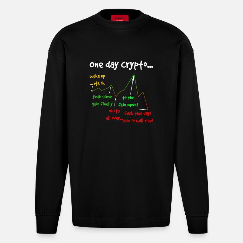 One day crypto - Heavyweight Oversized Organic Langarmshirt Made in EU - SOLID BLACK