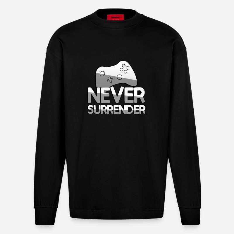 NEVER SURRENDER + Controller - Gaming - Heavyweight Oversized Organic Langarmshirt Made in EU - SOLID BLACK