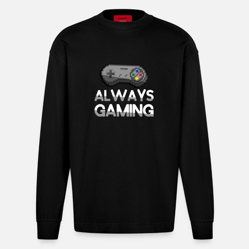 ALWAYS GAMING + SNES Controller - Gaming - Heavyweight Oversized Organic Langarmshirt Made in EU - SOLID BLACK