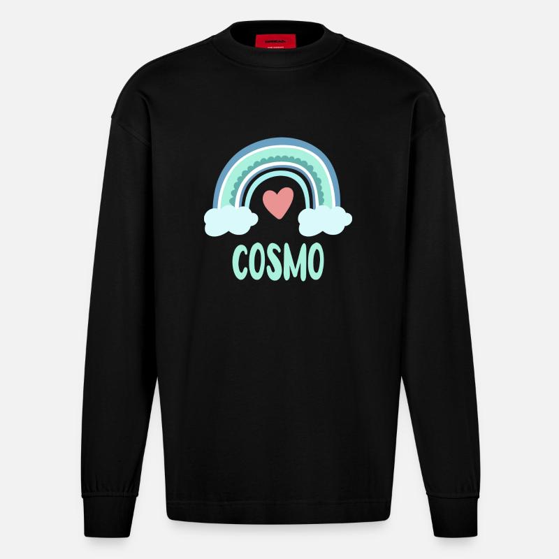 Cosmo Name Regenbogen Baby - Heavyweight Oversized Organic Langarmshirt Made in EU - SOLID BLACK