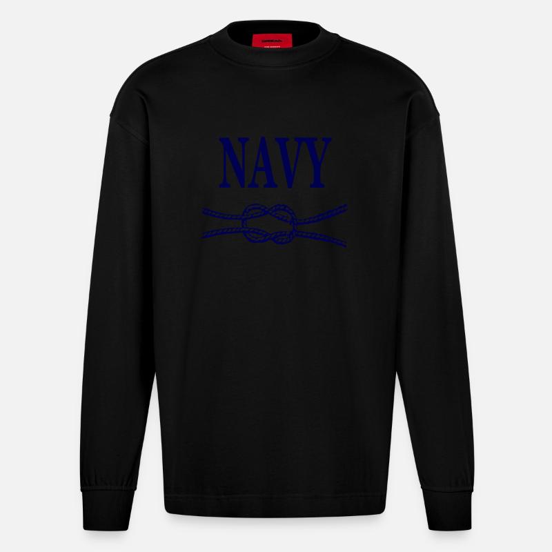 NAVY BLUE SCRIPT - Heavyweight Oversized Organic Longsleeve Shirt Made in EU - SOLID BLACK