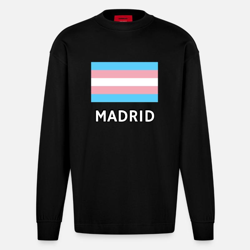 Trans Pride Flagge Madrid - Heavyweight Oversized Organic Langarmshirt Made in EU - SOLID BLACK