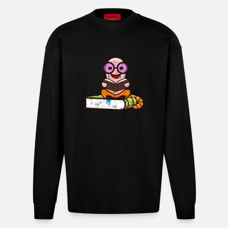 Nerd Bücherwurm liest Bücher grunge - Heavyweight Oversized Organic Langarmshirt Made in EU - SOLID BLACK