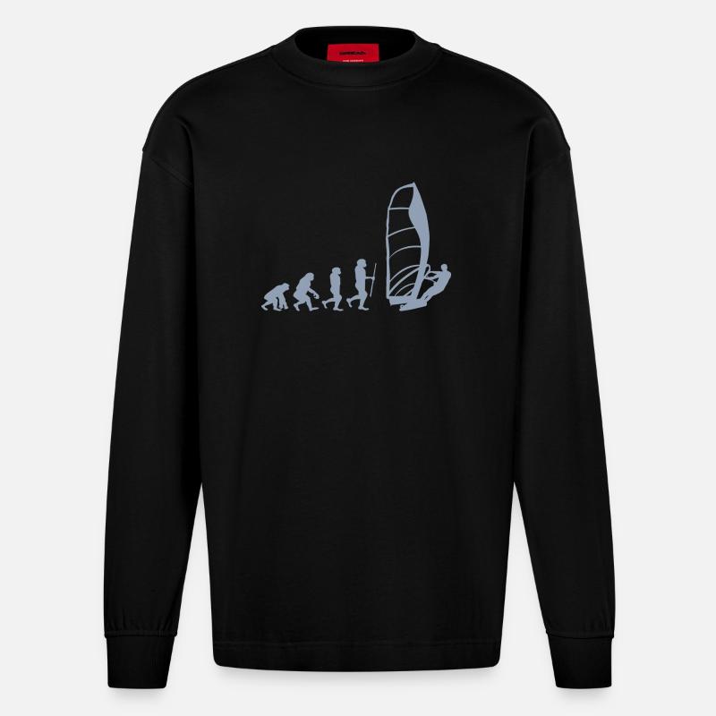 Evolution of Windsurfing - Heavyweight Oversized Organic Langarmshirt Made in EU - SOLID BLACK