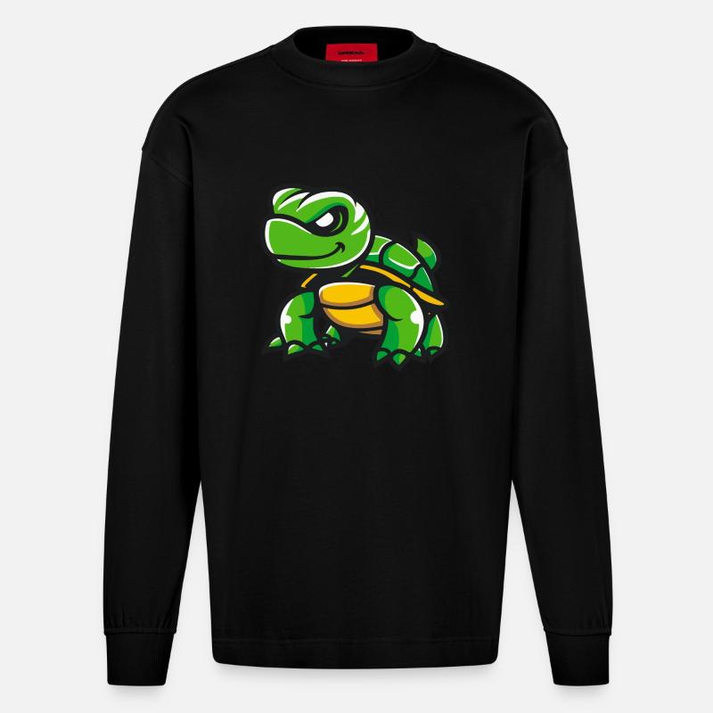Schildkröte Comic - Heavyweight Oversized Organic Langarmshirt Made in EU - SOLID BLACK