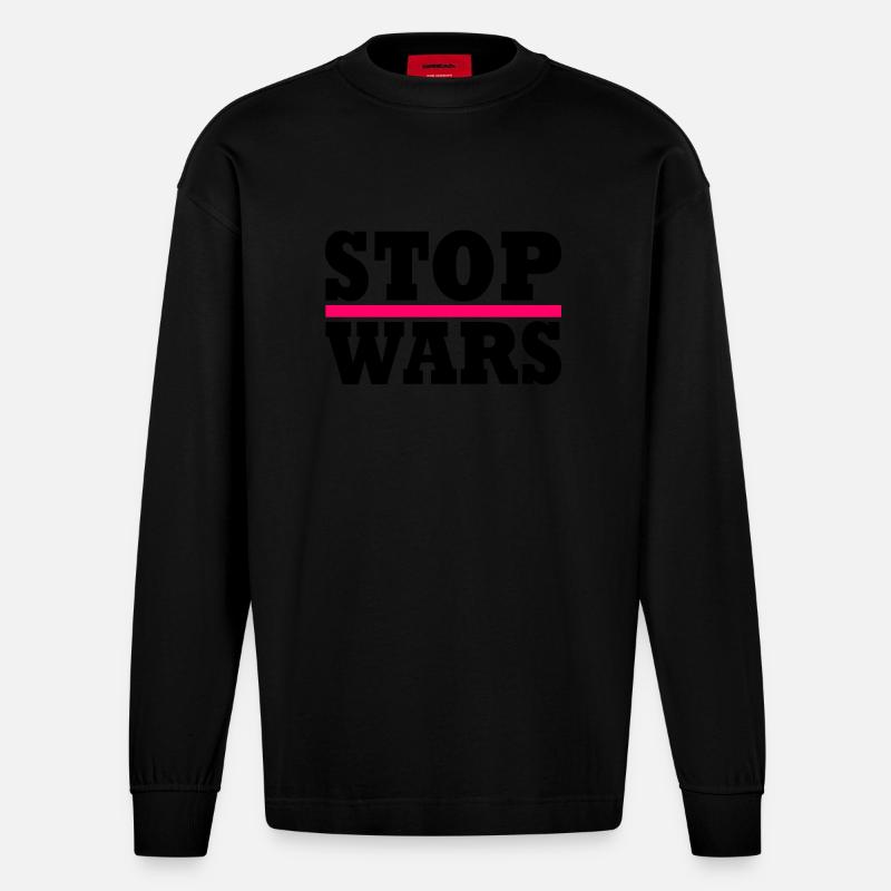 Stop wars - Heavyweight Oversized Organic Langarmshirt Made in EU - SOLID BLACK