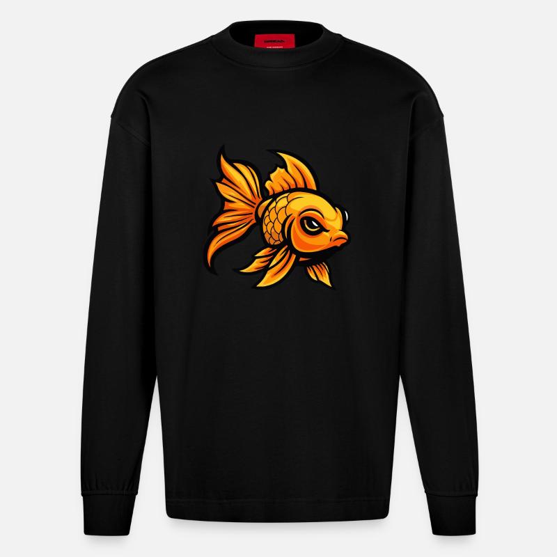 Goldfisch Comic - Heavyweight Oversized Organic Langarmshirt Made in EU - SOLID BLACK