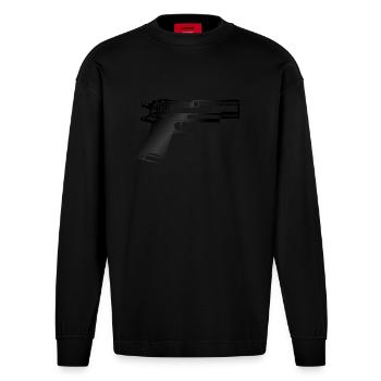 Gun - Heavyweight Oversized Organic Longsleeve Shirt Made in EU - SOLID BLACK - Front