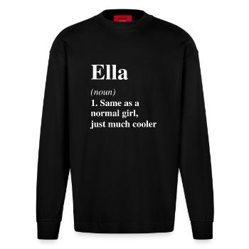 Ella Definition Cooler Name Spruch Geschenk - Heavyweight Oversized Organic Langarmshirt Made in EU - SOLID BLACK - Vorne