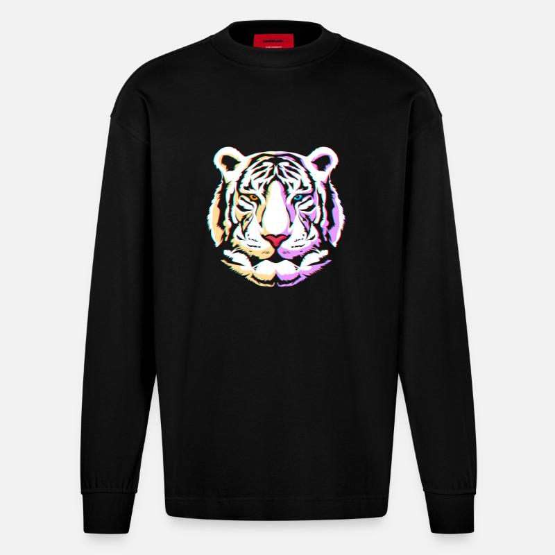 Weißer Tiger - Heavyweight Oversized Organic Langarmshirt Made in EU - SOLID BLACK