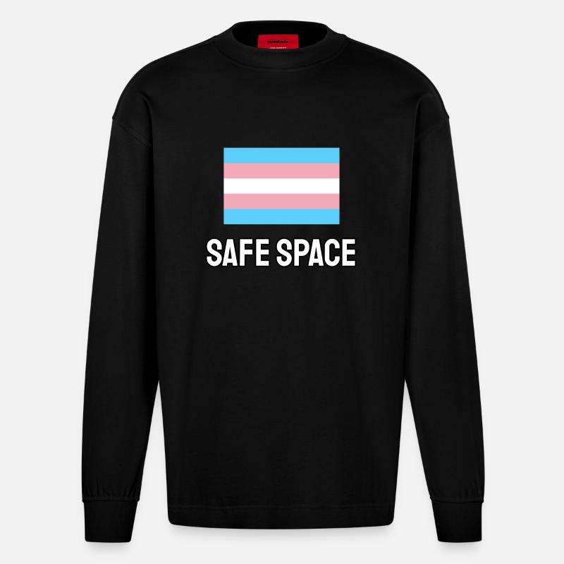 TRANS Safe Space - Transgender Pride - Heavyweight Oversized Organic Langarmshirt Made in EU - SOLID BLACK