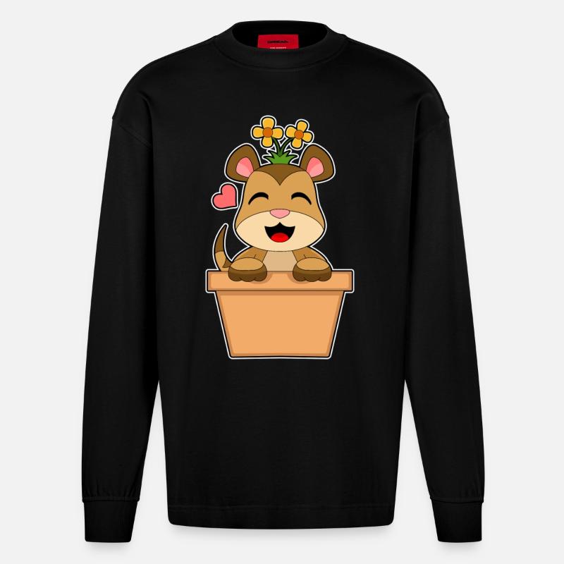 Fleur de suricate - Manches longues bio épais oversize fabriqué en UE - SOLID BLACK