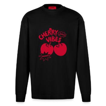 Cherry Vibes Kirschen Trendy Cherry Streetwear - Heavyweight Oversized Organic Langarmshirt Made in EU - SOLID BLACK - Vorne
