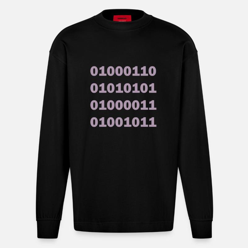 Binary Code Fuck - Heavyweight Oversized Organic Longsleeve Shirt Made in EU - SOLID BLACK