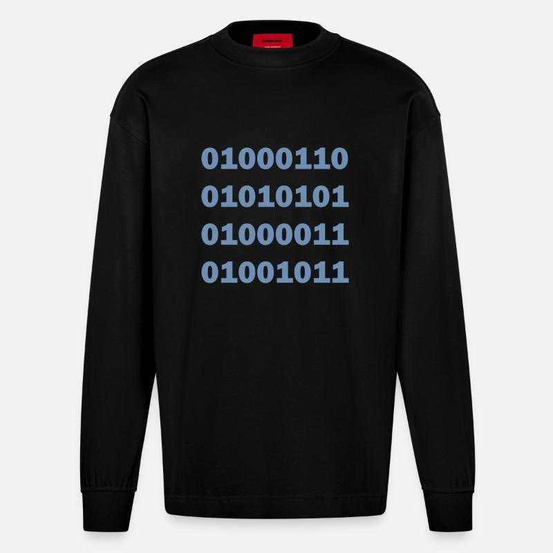 Binary Code Fuck - Heavyweight Oversized Organic Longsleeve Shirt Made in EU - SOLID BLACK