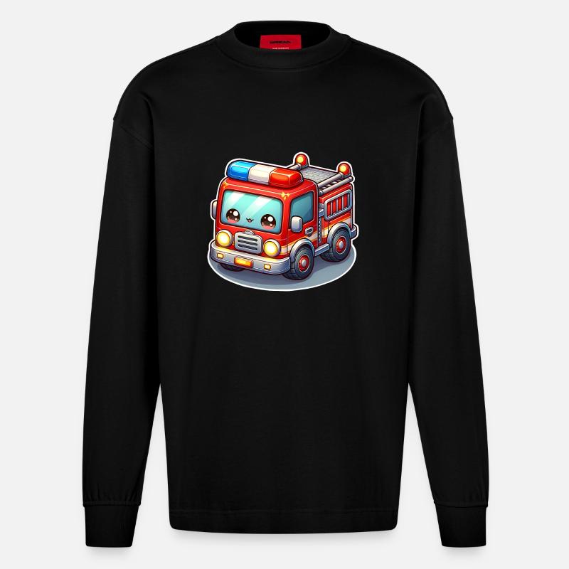 Pompiers avec visage d’enfants - Manches longues bio épais oversize fabriqué en UE - SOLID BLACK