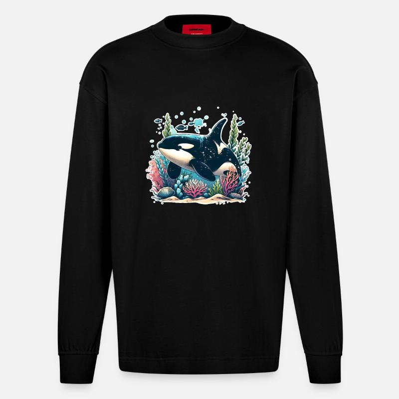 Orca Killer Whale - Heavyweight Oversized Organic Longsleeve Shirt Made in EU - SOLID BLACK