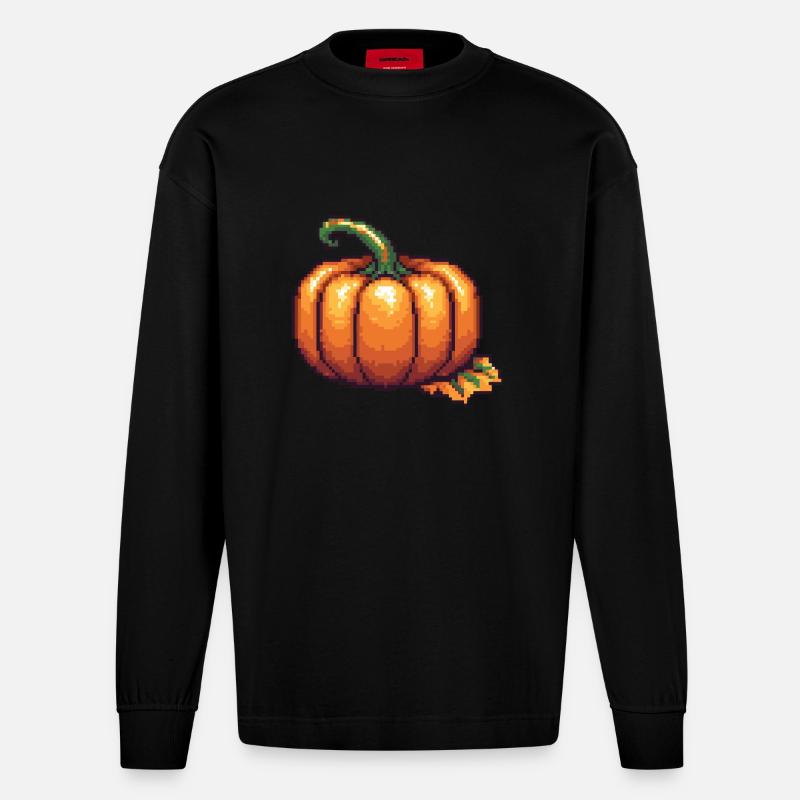 Kürbis Pixel Symbol - Heavyweight Oversized Organic Langarmshirt Made in EU - SOLID BLACK