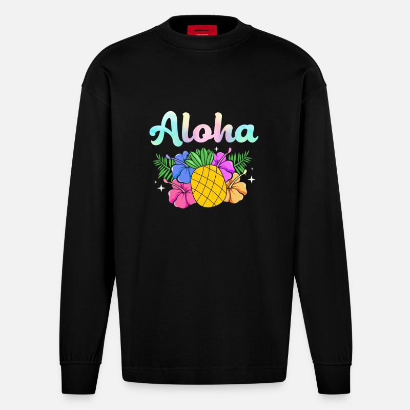 Maui Hawaii Hawaiian - Heavyweight Oversized Organic Langarmshirt Made in EU - SOLID BLACK