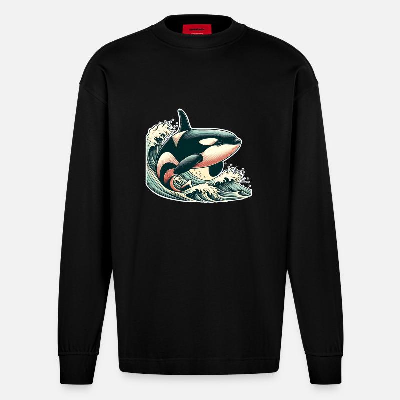 Orca Schwertwal - Heavyweight Oversized Organic Langarmshirt Made in EU - SOLID BLACK