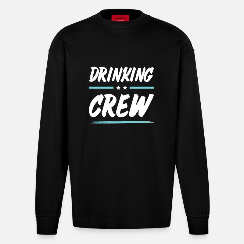 Drinking Crew - Heavyweight Oversized Organic Langarmshirt Made in EU - SOLID BLACK
