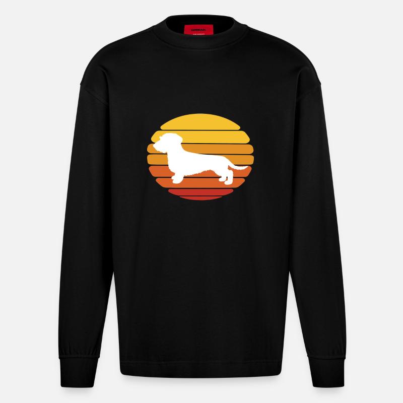 Hund Dackel Sunset Design - Heavyweight Oversized Organic Langarmshirt Made in EU - SOLID BLACK