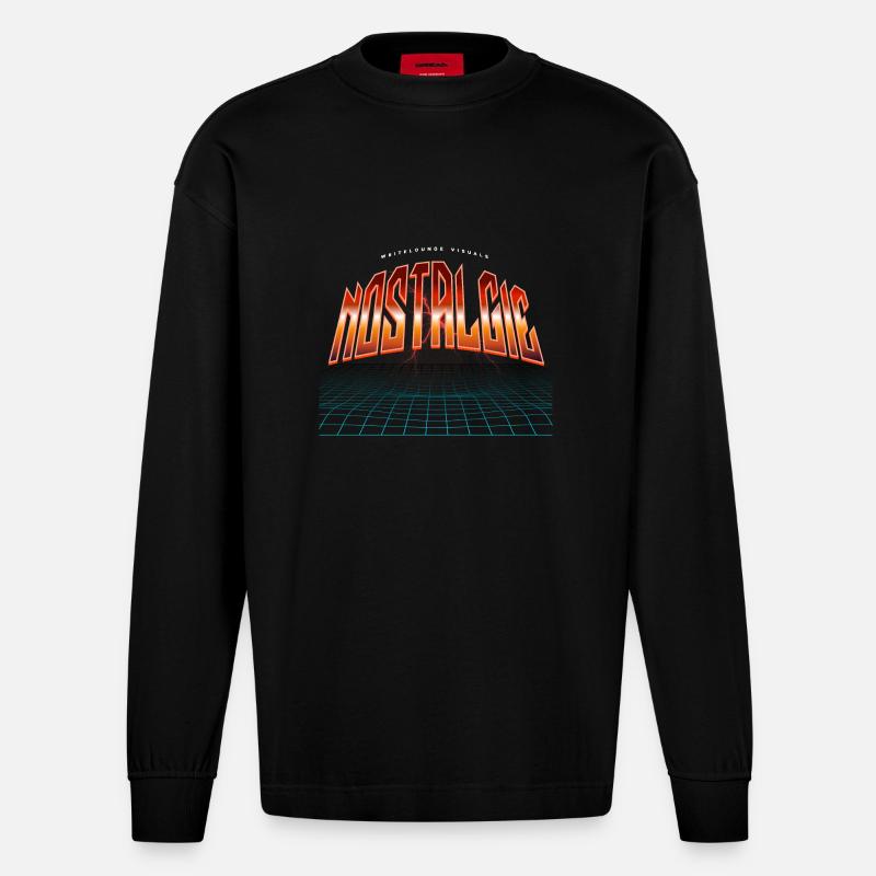 Nostalgie Neon Synthwave - Heavyweight Oversized Organic Langarmshirt Made in EU - SOLID BLACK