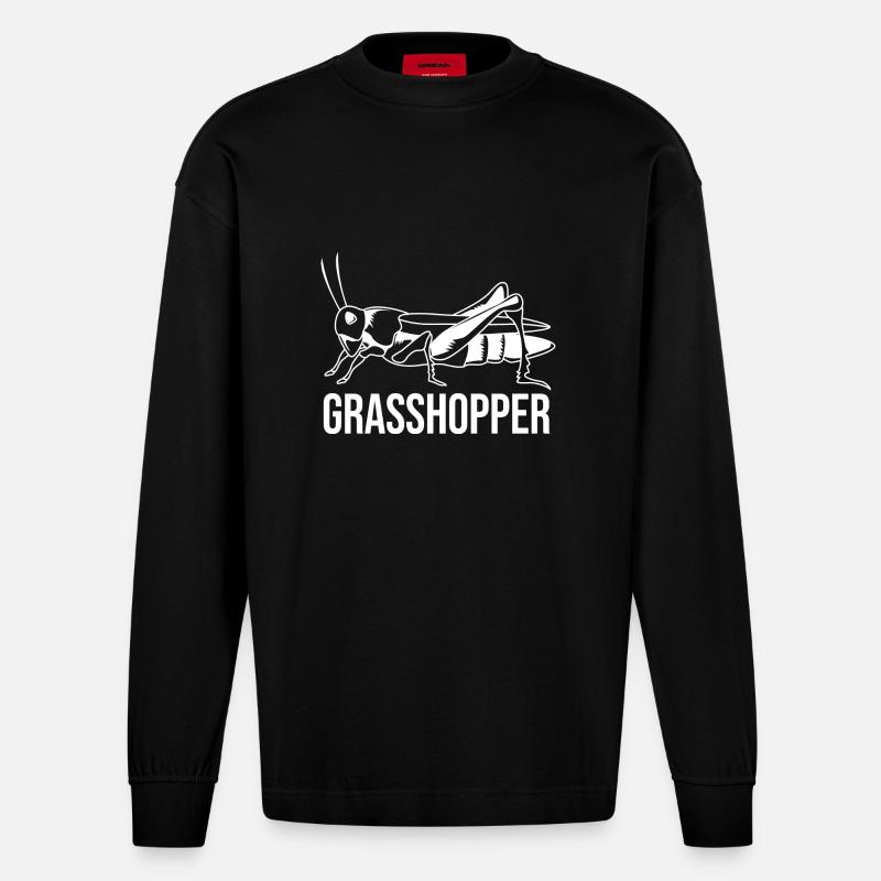 Grashüpfer Heuschrecke - Heavyweight Oversized Organic Langarmshirt Made in EU - SOLID BLACK