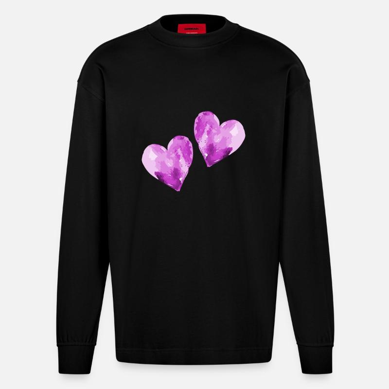 Coeurs amoureux Saint-Valentin - Manches longues bio épais oversize fabriqué en UE - SOLID BLACK