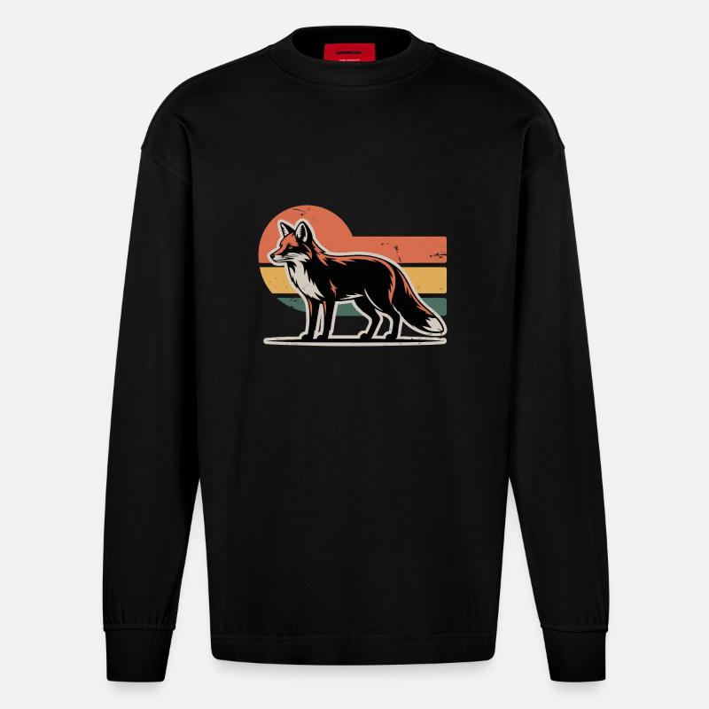 Fuchs Tier - Heavyweight Oversized Organic Langarmshirt Made in EU - SOLID BLACK