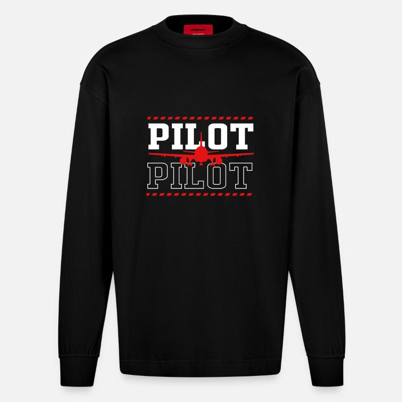 Pilot Flugzeug - Heavyweight Oversized Organic Langarmshirt Made in EU - SOLID BLACK