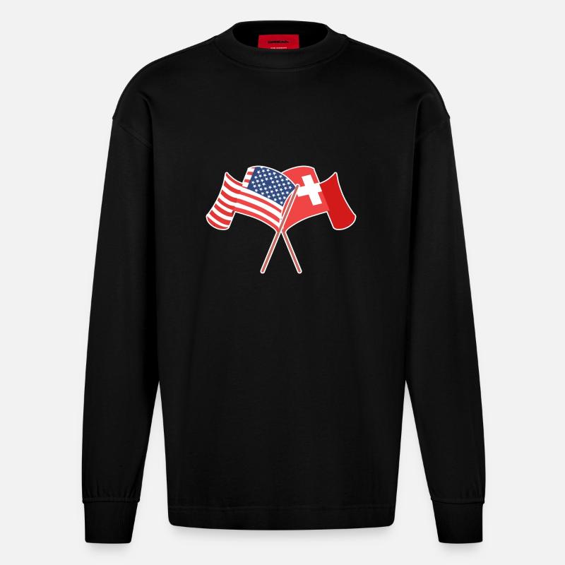 Schweiz Schweizer Schweizerdeutsch - Heavyweight Oversized Organic Langarmshirt Made in EU - SOLID BLACK