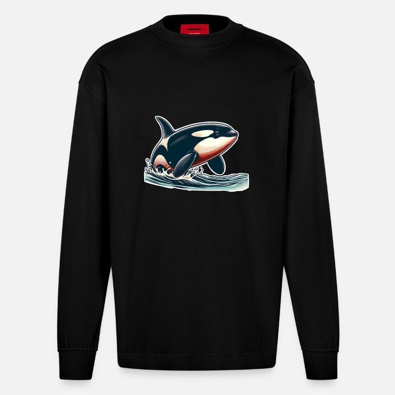 Orca Schwertwal - Heavyweight Oversized Organic Langarmshirt Made in EU - SOLID BLACK