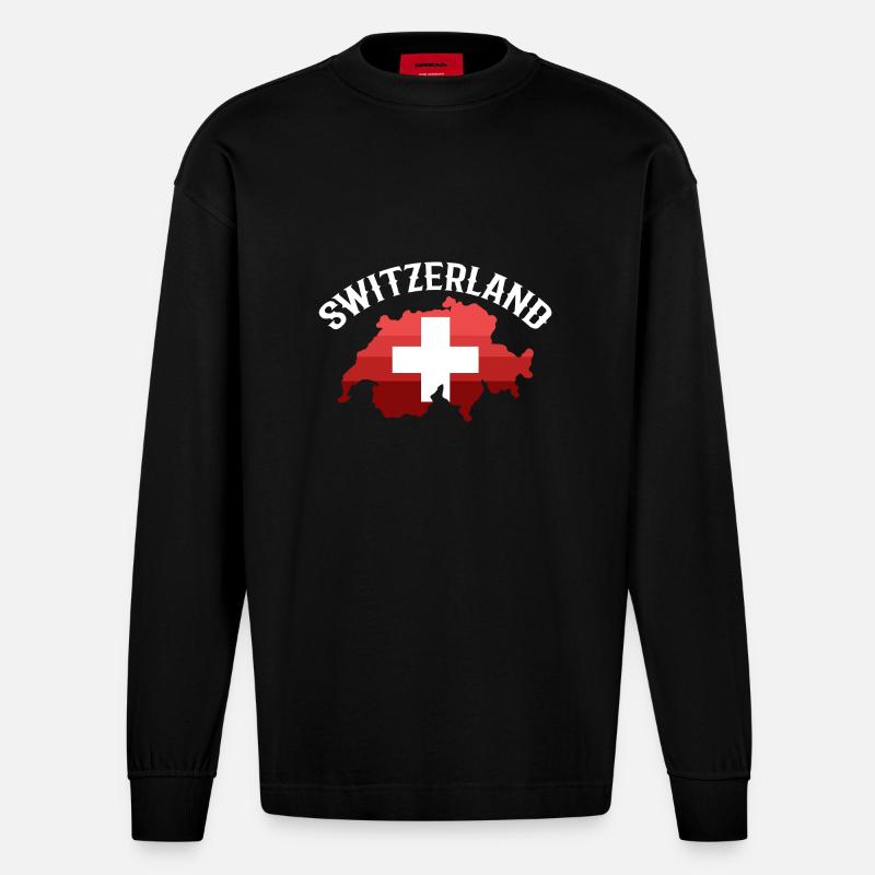 Schweiz Schweizer Schweizerdeutsch - Heavyweight Oversized Organic Langarmshirt Made in EU - SOLID BLACK