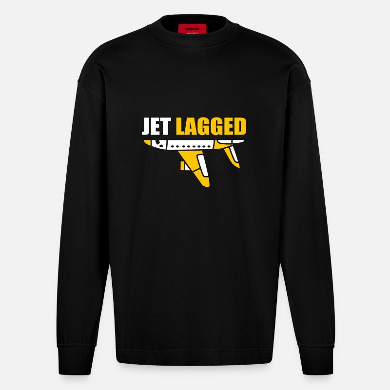 Pilot Flugzeug - Heavyweight Oversized Organic Langarmshirt Made in EU - SOLID BLACK