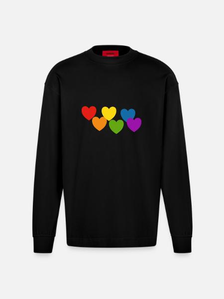 Rainbow hearts Pride - Heavyweight Oversized Organic Longsleeve Shirt Made in EU - SOLID BLACK