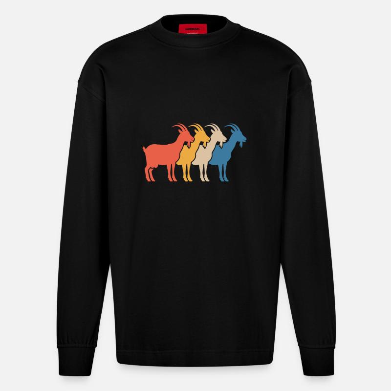 Ziege Ziegenbock - Heavyweight Oversized Organic Langarmshirt Made in EU - SOLID BLACK