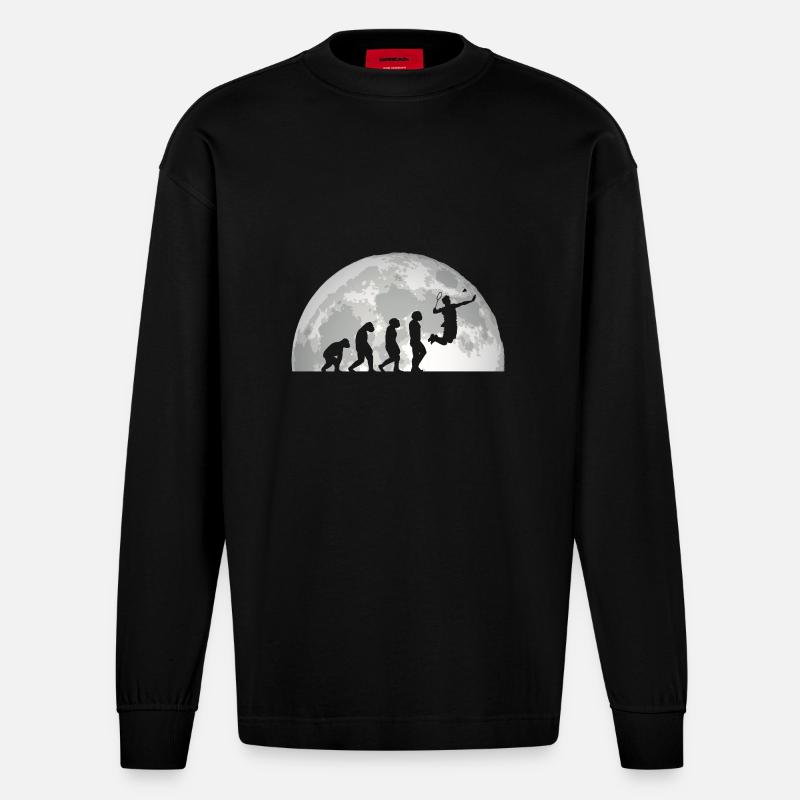 Federball Evolution Badminton - Heavyweight Oversized Organic Langarmshirt Made in EU - SOLID BLACK