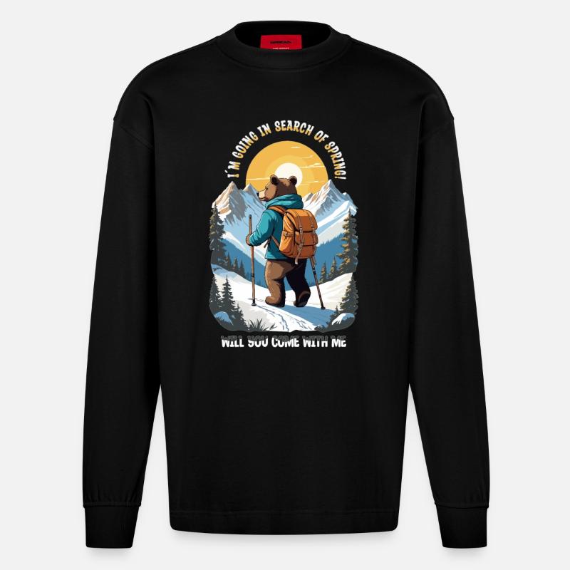 L’ours cherche le printemps - Manches longues bio épais oversize fabriqué en UE - SOLID BLACK